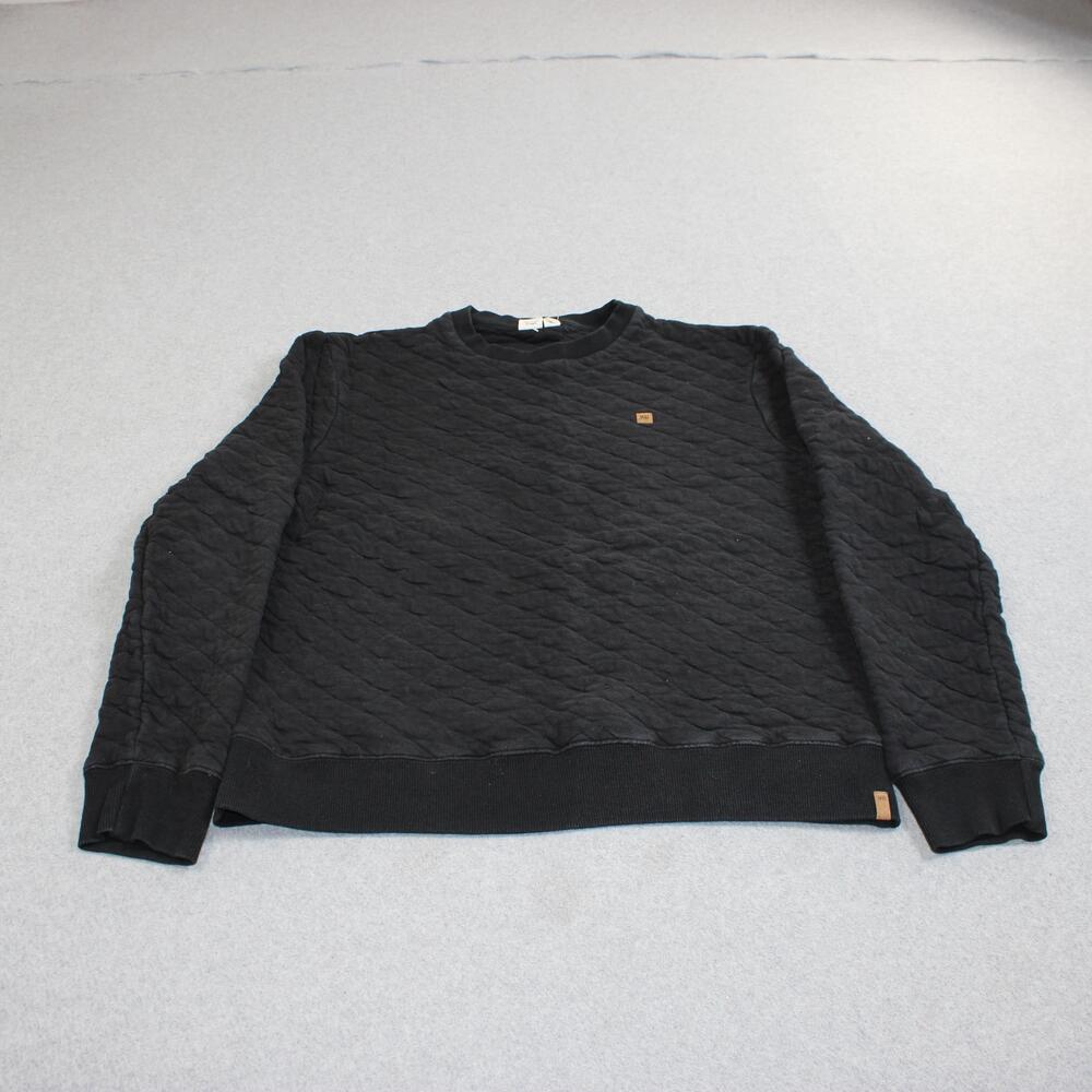 Tentree Sweatshirt Men Large Black Quilted Fleece Crewneck Pullover Logo Hiking